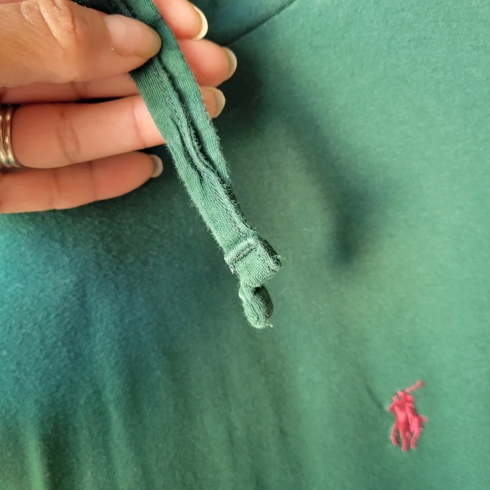 Polo Ralph Lauren Mens Jersey Hooded T-Shirt S/P Long Sleeve Logo Cotton Green